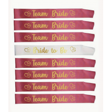 Sash Set - Bride White and Team Bride Hot Pink 7pc